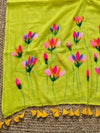Indiehaat | Pure Mul Cotton Hand Printed Saree Green