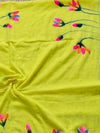 Indiehaat | Pure Mul Cotton Hand Printed Saree Green
