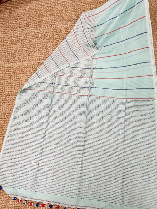 Indiehaat | Pure Cotton Embroidery Saree Green