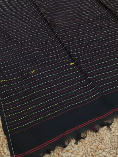 Indiehaat | Pure Cotton Embroidery Saree Black