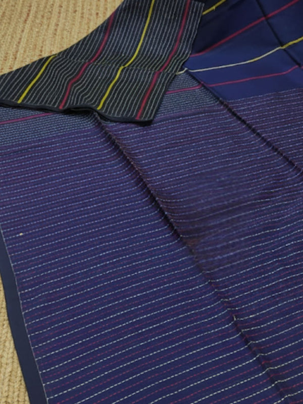 Indiehaat | Pure Cotton Embroidery Saree Blue