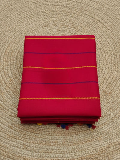 Samanvaya Embroidery Handloom Pure Cotton Saree Berry Red