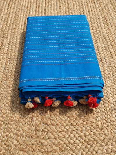 Samanvaya Embroidery Handloom Pure Cotton Saree Sky Blue