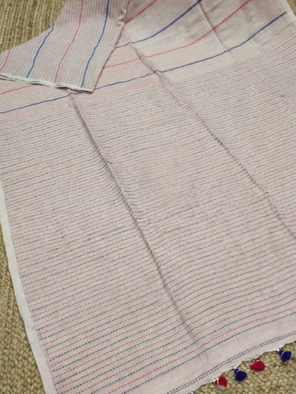 Indiehaat | Pure Cotton Embroidery Saree Beige