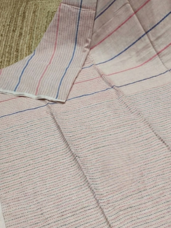 Indiehaat | Pure Cotton Embroidery Saree Beige