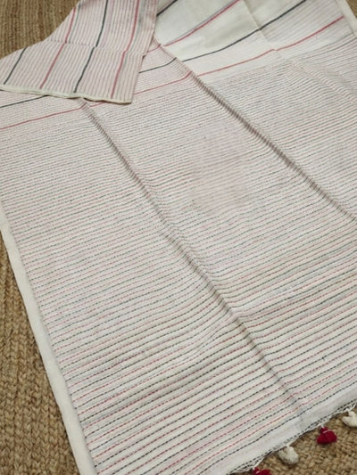 Indiehaat | Pure Cotton Embroidery Saree White