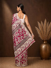 Indiehaat | Kashmiri Silk Printed Saree Magenta & Off-White