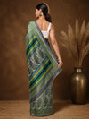 Indiehaat | Kashmiri Silk Printed Saree White & Green