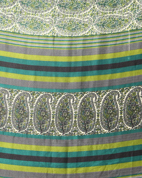 Indiehaat | Kashmiri Silk Printed Saree White & Green