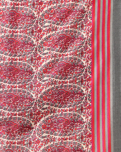 Indiehaat | Kashmiri Silk Printed Saree Red & White