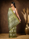Indiehaat | Kashmiri Silk Printed Saree Olive Green & Dar