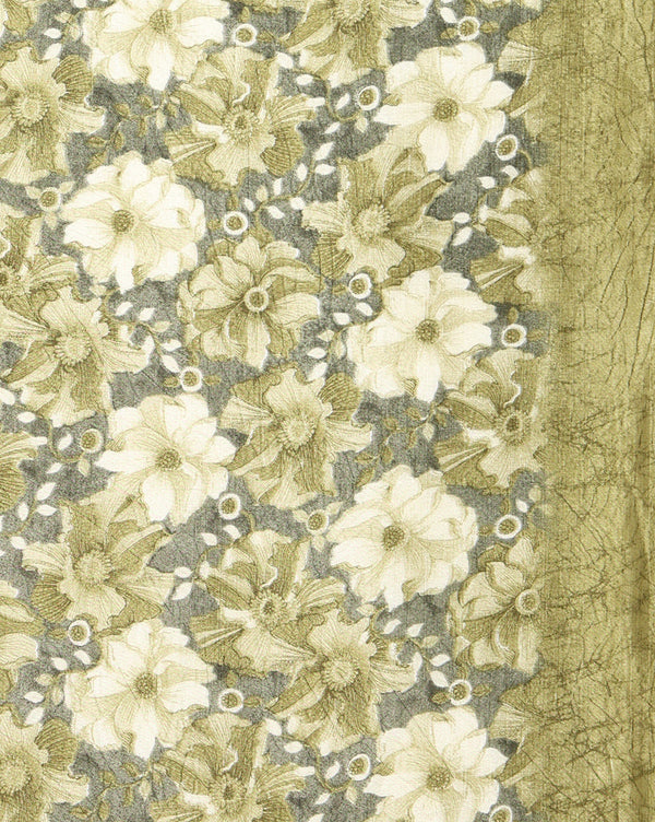 Indiehaat | Kashmiri Silk Printed Saree Olive Green & Dar