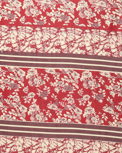 Indiehaat | Kashmiri Silk Printed Saree Deep Red & Cream