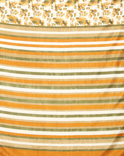 Indiehaat | Kashmiri Silk Printed Saree White & Mustard Y