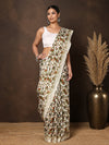 Indiehaat | Kashmiri Silk Printed Saree White & Green