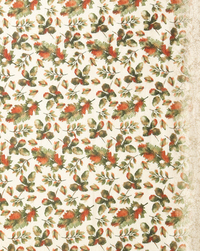 Indiehaat | Kashmiri Silk Printed Saree White & Green