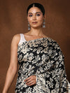 Indiehaat | Kashmiri Silk Printed Saree Black & Beige