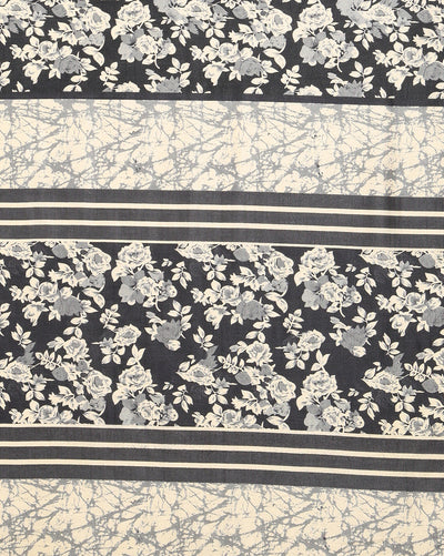 Indiehaat | Kashmiri Silk Printed Saree Black & Beige