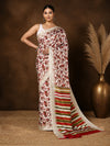 Indiehaat | Kashmiri Silk Printed Saree Off-White & Red