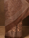 Indiehaat | Kashmiri Silk Printed Saree Brown & Dark Brown