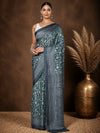 Indiehaat | Kashmiri Silk Printed Saree Charcoal Grey