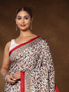 Indiehaat | Kashmiri Silk Printed Saree White & Red