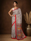 Indiehaat | Kashmiri Silk Printed Saree White & Red