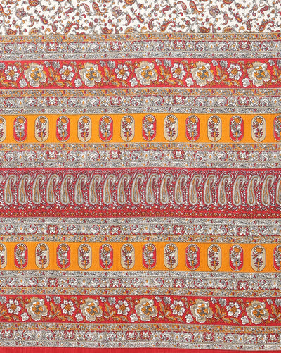 Indiehaat | Kashmiri Silk Printed Saree White & Red