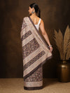 Indiehaat | Kashmiri Silk Printed Saree Dark Brown & Cream
