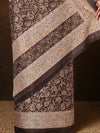 Indiehaat | Kashmiri Silk Printed Saree Dark Brown & Cream