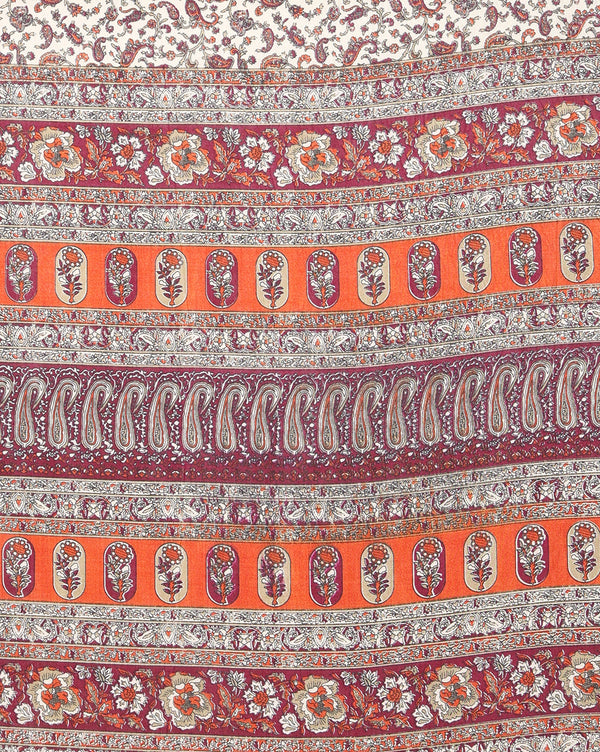 Indiehaat | Kashmiri Silk Printed Saree Off-White & Maroon