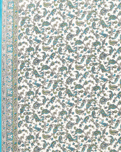 Indiehaat | Kashmiri Silk Printed Saree White & Blue
