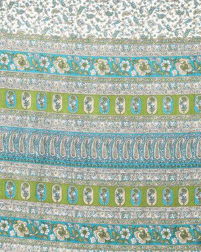 Indiehaat | Kashmiri Silk Printed Saree White & Blue