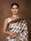 Indiehaat | Kashmiri Silk Printed Saree Beige & Brown