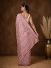 Indiehaat | Kashmiri Silk Printed Saree Dusty Rose & Mute