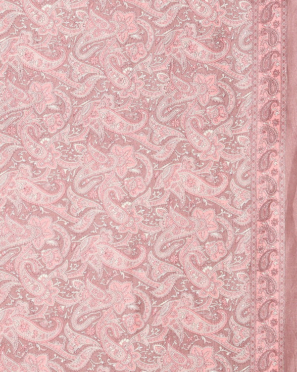 Indiehaat | Kashmiri Silk Printed Saree Dusty Rose & Mute
