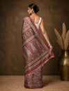 Indiehaat | Kashmiri Silk Printed Saree Maroon & Dusty Rose
