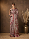 Indiehaat | Kashmiri Silk Printed Saree Maroon & Dusty Rose