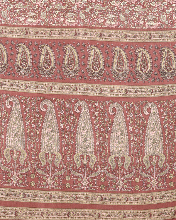 Indiehaat | Kashmiri Silk Printed Saree Maroon & Dusty Rose