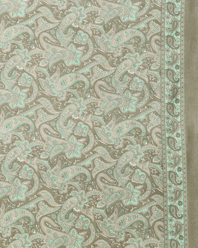 Indiehaat | Kashmiri Silk Printed Saree Sage Green & Ligh