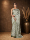 Indiehaat | Kashmiri Silk Printed Saree Olive Green & Pal