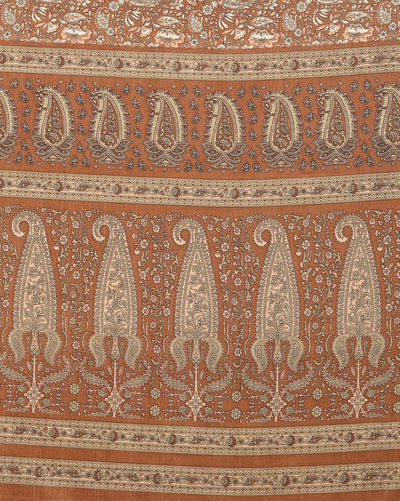 Indiehaat | Kashmiri Silk Printed Saree Brown & Bronze