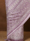 Indiehaat | Kashmiri Silk Printed Saree Lavender & White