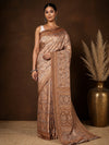 Indiehaat | Kashmiri Silk Printed Saree Tan & Brown