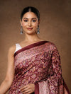 Indiehaat | Kashmiri Silk Printed Saree Maroon & Burgundy
