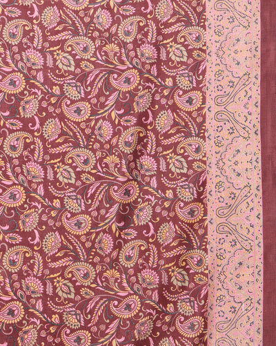 Indiehaat | Kashmiri Silk Printed Saree Maroon & Burgundy
