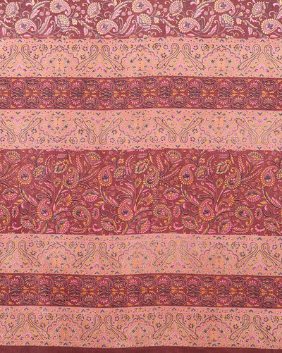 Indiehaat | Kashmiri Silk Printed Saree Maroon & Burgundy