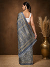 Indiehaat | Kashmiri Silk Printed Saree Slate Grey & Char