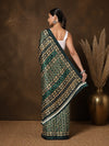 Indiehaat | Kashmiri Silk Printed Saree Forest Green & Gold