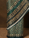 Indiehaat | Kashmiri Silk Printed Saree Forest Green & Gold